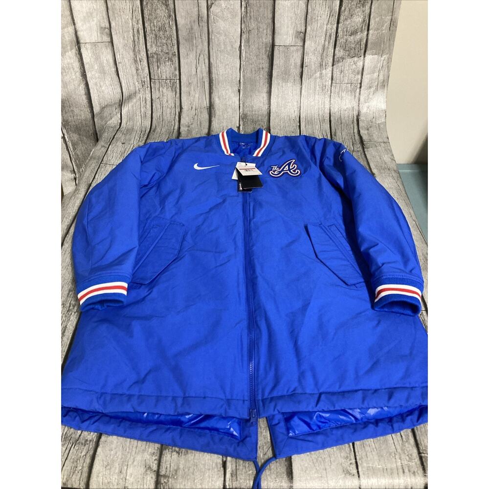 NWT Mens Nike Atlanta Braves City Connect Long Dugout Jacket Large Blue Full Zip